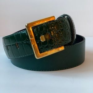 Toledano Hunter Green Leather Belt with Gold Buckle